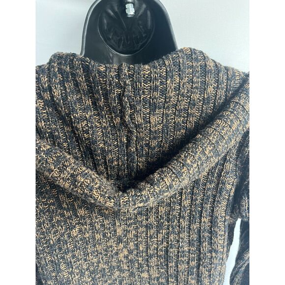 Effeci Y2K Brown Knit Sweater Double Breasted Cardigan Hooded M Retro Vintage - Picture 6 of 11